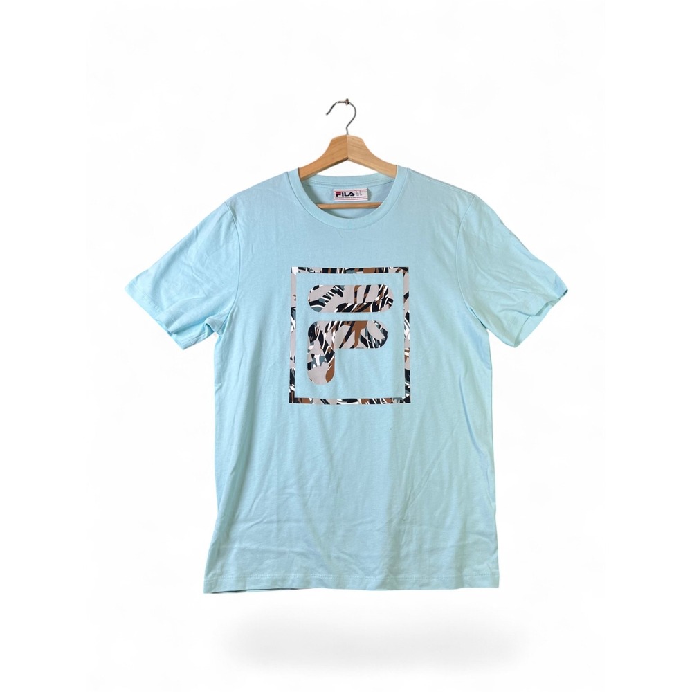 Fila Mens Graphic T-Shirt Light Blue Camo Logo Crew Neck Small